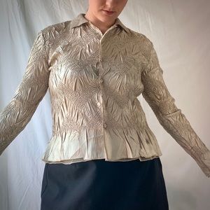 Y2K crinkled wrinkled gold sheen top size medium